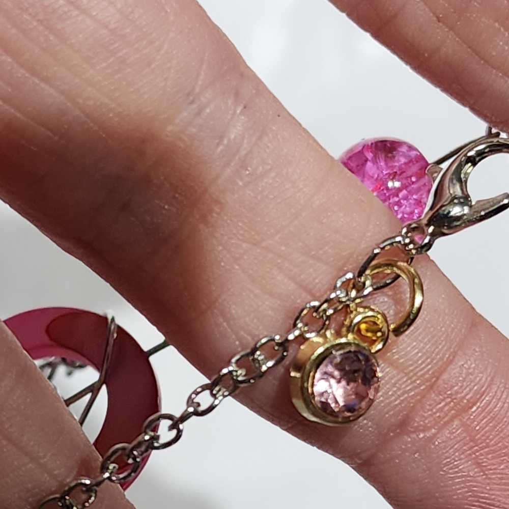 Pink Beaded Bracelet with Silver Chain - Picture 3 of 3